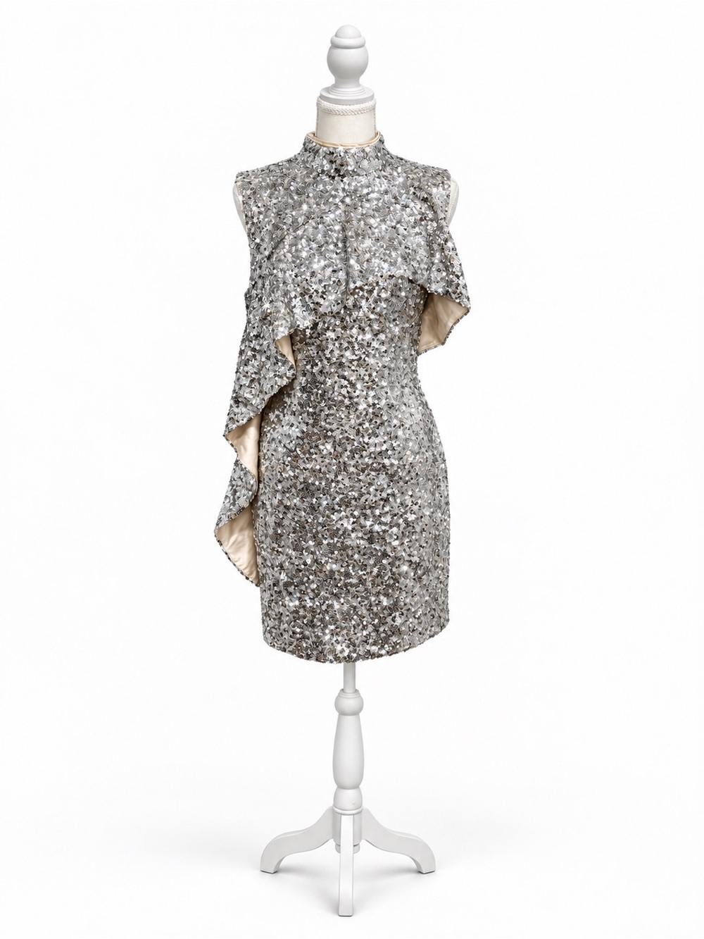 Keepsake the Label Silver Sequin Ruffle Mini Dress NWT Size 6